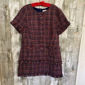 Court & Rowe red and blue tweed drop waist short sleeve dress 14
